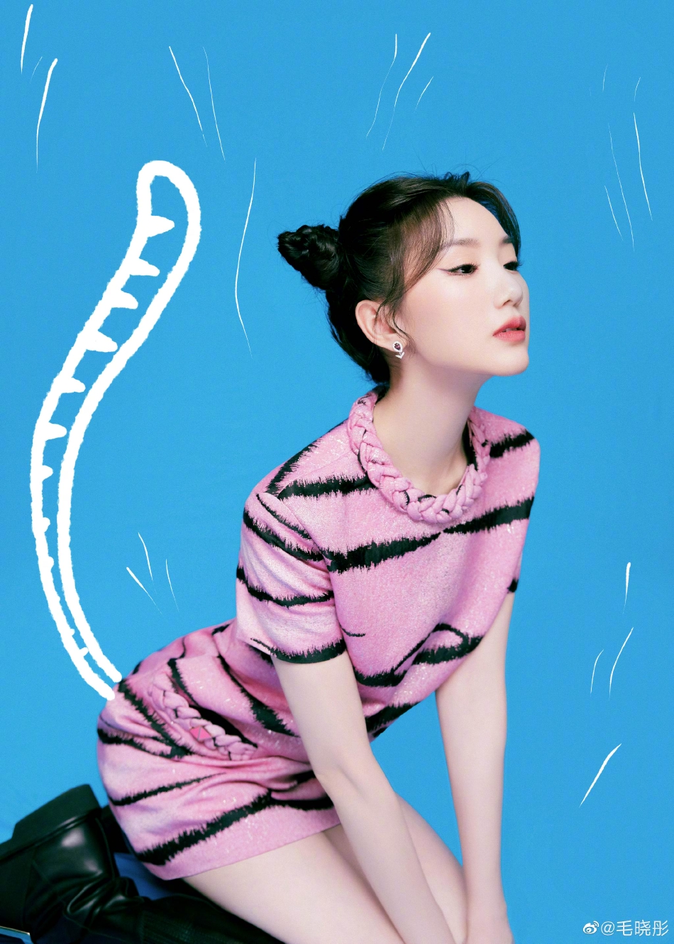 组图：毛晓彤虎年元气写真释出 着粉色虎纹短裙扎丸子头甜美可爱_6