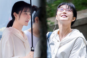 范冰冰穿白衫牛仔裤 造型清纯似少女