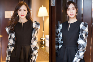 唐嫣复古连衣裙典雅时尚 细长美腿养眼