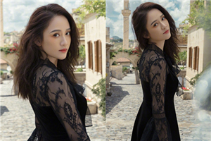 陈乔恩穿黑色蕾丝裙妩媚优雅