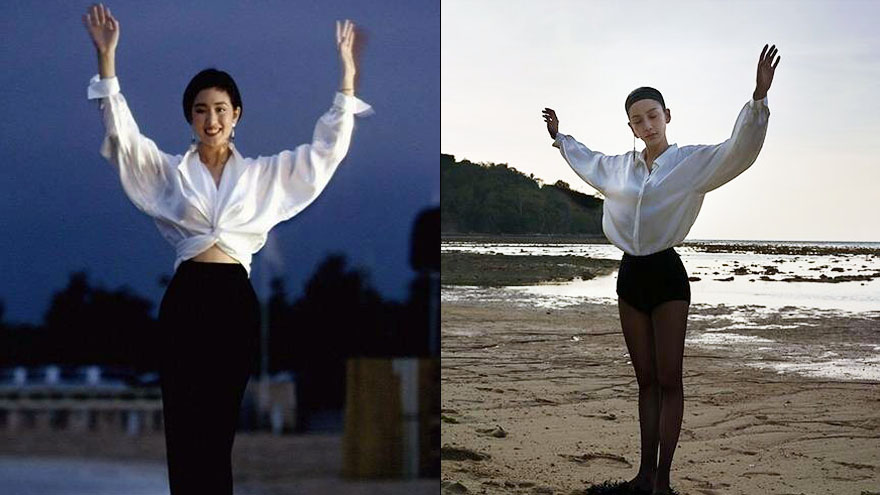 向经典致敬?baby海边大片造型动作被指cos巩俐