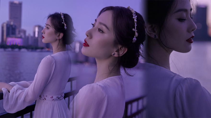 刘诗诗江边夜景大片惊艳动人 红唇白裙美得像仙女!