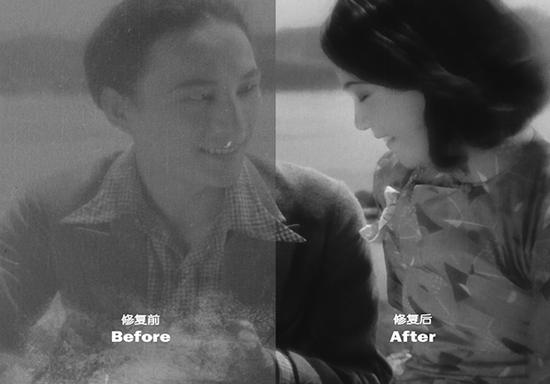 《奋斗》修复对比图（左为男主角郑君里，右为女主角陈燕燕）