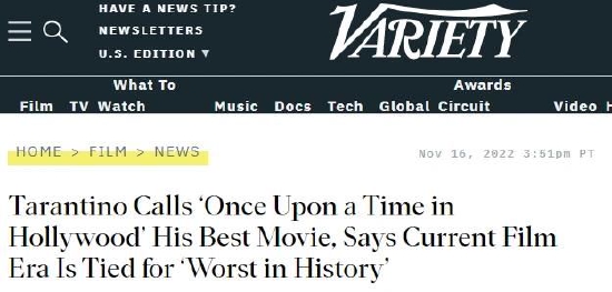 昆汀说现在是好莱坞最烂时代 透露自己最棒的电影