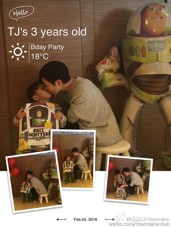 佘诗曼和萌娃亲亲