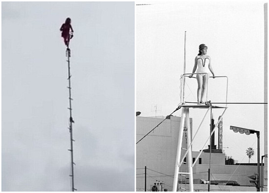 80岁的老人卡拉·华伦达（Carla Wallenda）（左图），1964年的华伦达(右图)