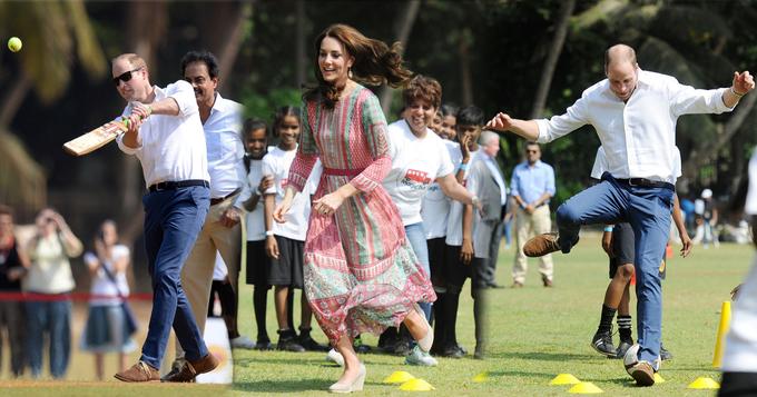 威廉王子凯特王妃访印度 与儿童打板球