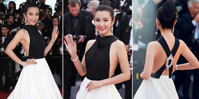 李冰冰拖尾裙美乳露侧裸背性感