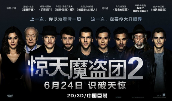截至目前，在《惊天魔盗团2》的全球1.6亿美元的票房占比中，中国电影市场的成绩占据全球总票房的34%。