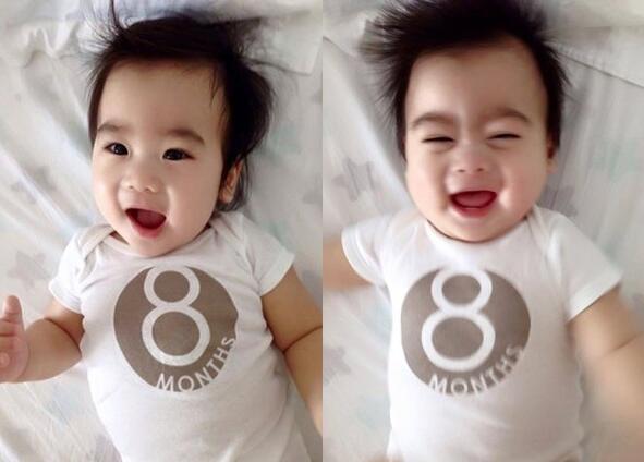 林志颖双胞胎儿子8个月大了 弟弟像极爸爸