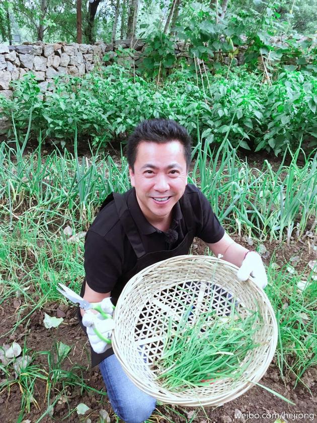 何炅晒王中磊采韭菜照求转发:过万有肉吃|何炅