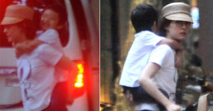 娘娘好体力！孙俪衣着朴素背儿子过马路