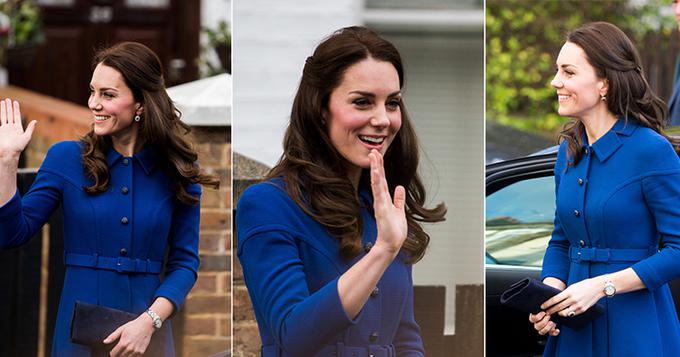 春风十里不如你！凯特王妃穿蓝裙露甜笑