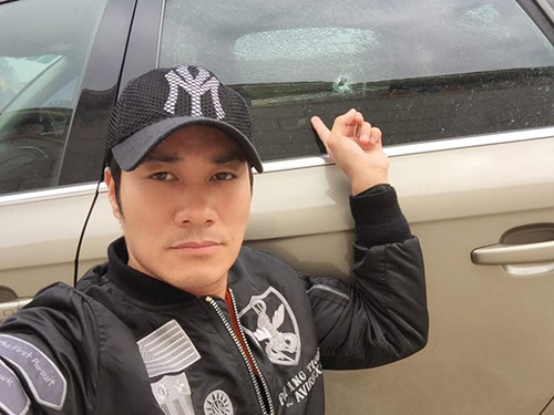 前亚洲先生黄竣锋遭遇枪击事件,车窗上有枪眼