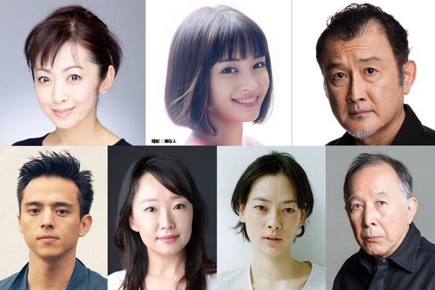 电影《第三次杀人》演员，左上起齐藤由贵、广濑丝丝、吉田钢太郎，左下起满岛真之介、松冈依都美、市川実和子、桥爪功