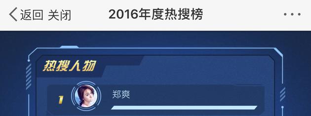 郑爽是2016年热搜明星的第一名