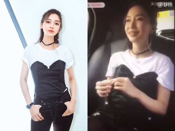 Angelababy车内接受直播访问,谈起儿子小海绵满脸笑容。