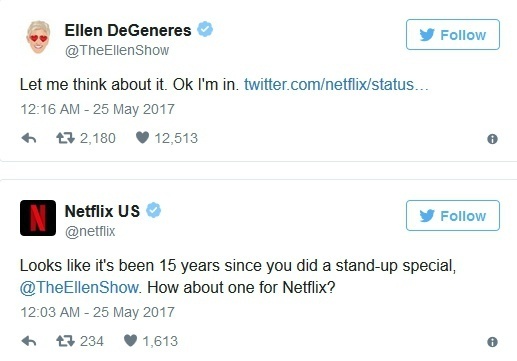 艾伦在推特上接受Netflix的邀请