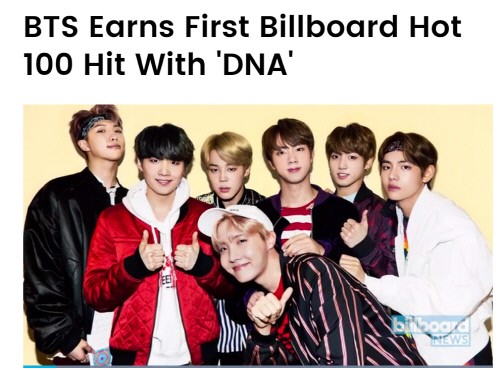 防弹少年团新专辑主打歌《DNA》打入公告牌