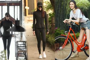 何穗紧身黑衣健身腿长两米身材惊人