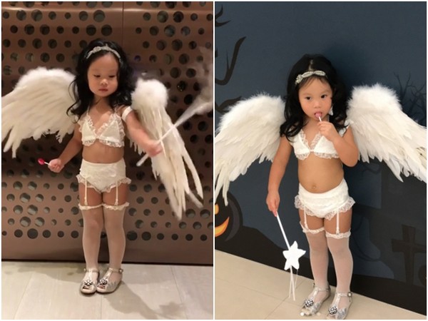 关颖将2岁女儿扮成超模“维密天使”