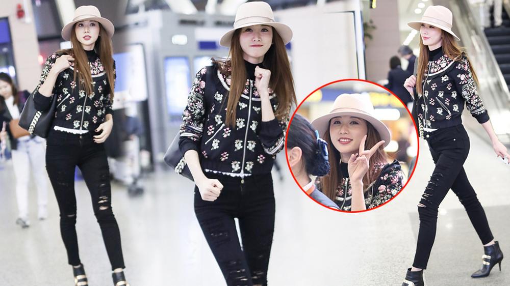 林志玲机场对镜头卖萌送飞吻