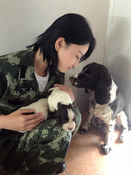 张馨予怀抱小狗崽爱不释手