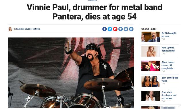 重金属乐队Pantera鼓手Vinnie Paul去世 终年54岁