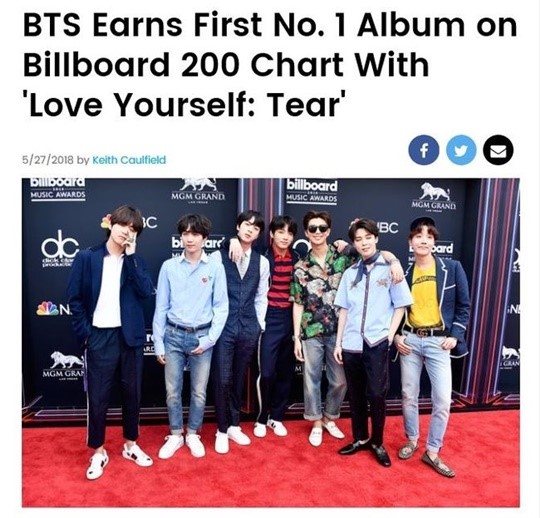  防弹少年团《LOVE YOURSELF 轉 ‘Tear’》在美国Billboard 200榜夺得了第一名