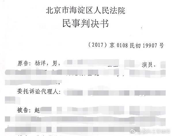 杨洋名誉权案一审胜诉