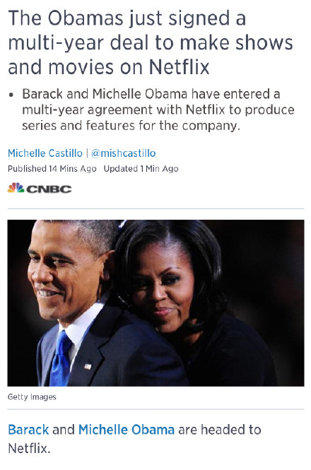 Netflix与奥巴马夫妇签协议