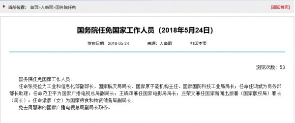 国务院任免张克俭、任鸿斌、范卫平、王晓晖、庄荣文、周慧琳等职务