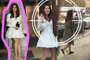 钟嘉欣怀二胎露美腿 结束工作马上换鞋