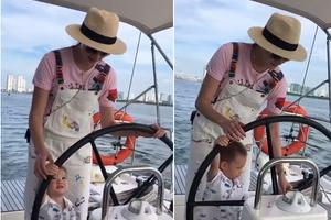 谢杏芳与“小情人”约会出海吹风