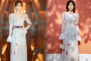 人气小花沈月杨紫穿同条纱裙style不同