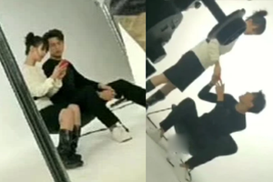 杨紫李现穿黑白情侣装拍杂志互动超甜