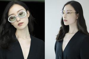 倪妮深V秀锁骨 戴圆框眼镜知性女神范儿