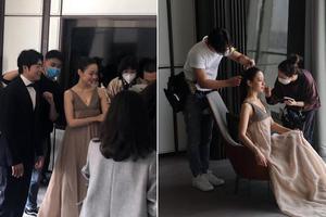 吉娜开工衣着宽松长裙遮小腹