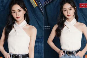 赵丽颖半扎马尾拍写真青春减龄