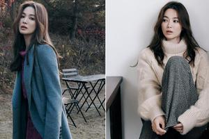 宋慧乔晒秋装近照长卷发披肩慵懒悠闲