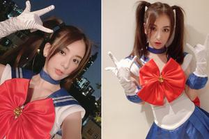 方媛晒万圣节造型 扎双马尾cos水冰月青春靓丽