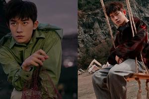 易烊千玺荡秋千写真穿军绿风衣清逸俊朗