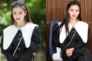 Angelababy黑色灯笼袖衬衫宫廷风满满