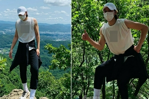 池昌旭新冠痊愈后锻炼 穿运动装爬山状态满格