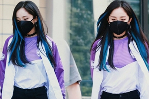 杨幂蓝色挑染搭上挑眼线时尚美艳