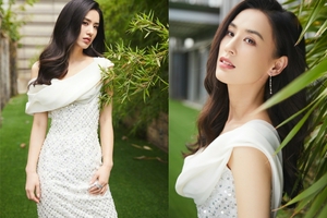 黄圣依草坪写真大波浪配长裙性感优雅