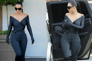 金卡戴珊梳利落马尾似女特工大秀香肩