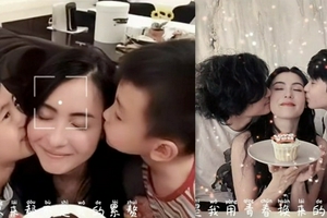 张柏芝被两个儿子亲吻直呼很幸福