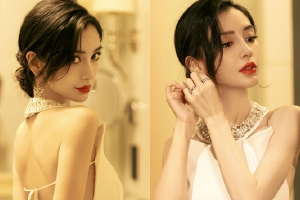 angelababy纯白露背长裙高贵典雅