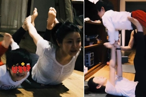 陈妍希带儿子做亲子瑜伽 素颜出镜皮肤粉白似少女